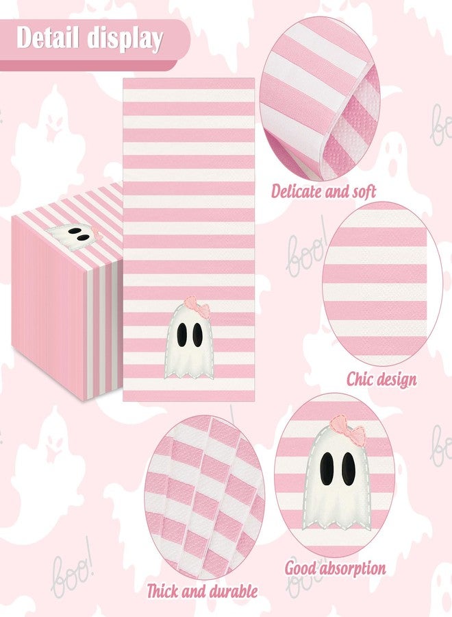 Whaline 100Pcs Halloween Ghost Guest Napkins Pink Stripe Ghost Paper Napkin Disposable Dinner Hand Towel Napkin for Bathroom Party Table Supplies - Image 3